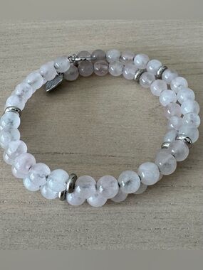 Beaded Rose Quartz Double-Wrap  Bracelet by Angelica